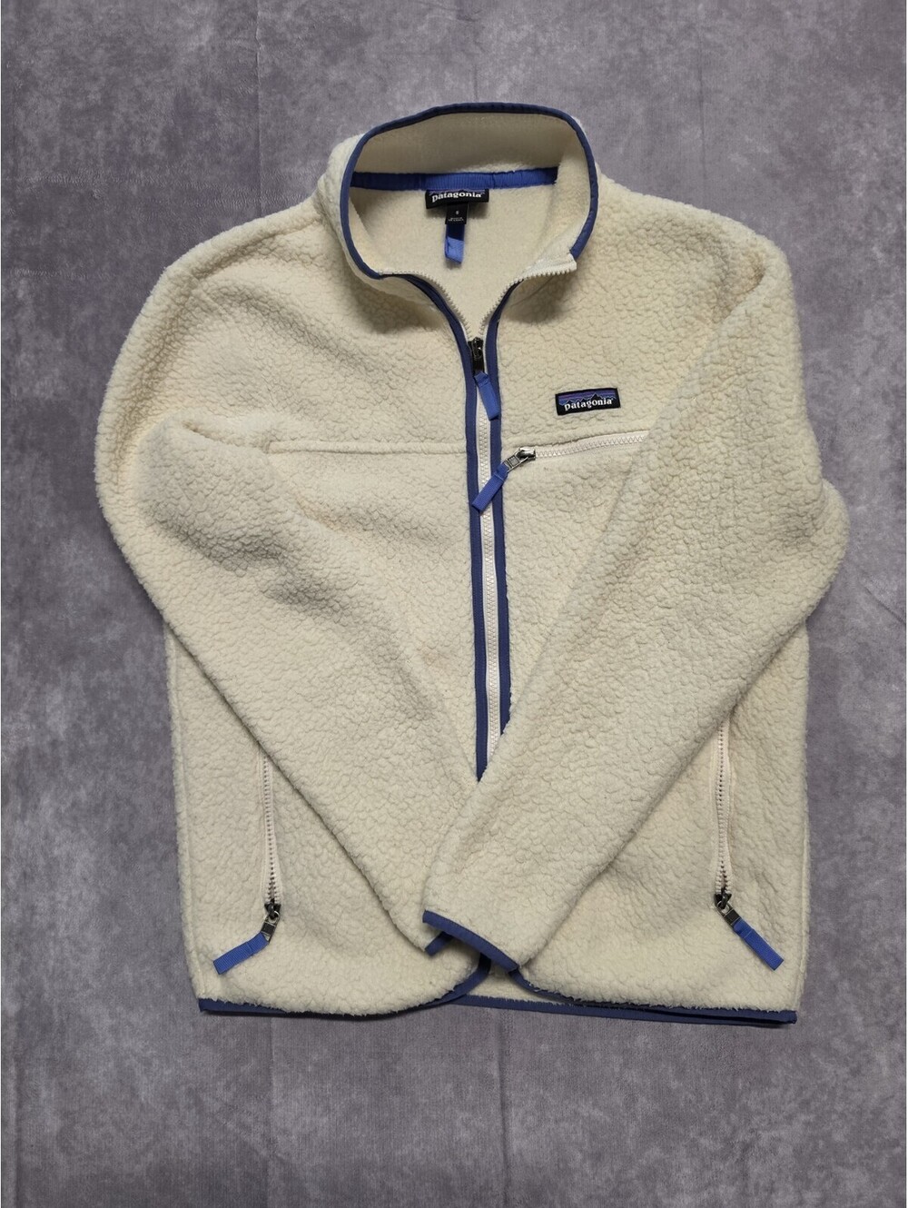 Patagonia Retro Pile Fleece Jacket Women's Small Ivory Cream Blue Full Zip. - Picture 1 of 8